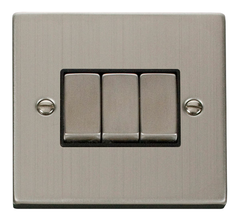Click Deco Stainless Steel 3G 2W Triple Light Switch Black Insert