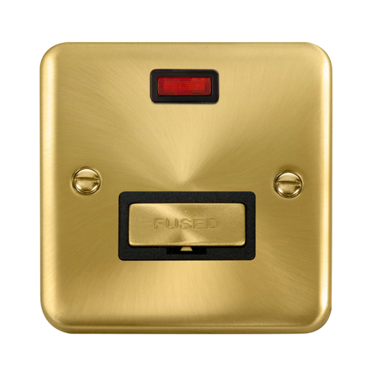 Click Deco Plus Satin Brass 1G 13A Unswitched Fused Connection Unit & Neon Black Insert