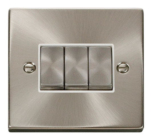 Click Deco Satin Chrome 3G 2W Triple Light Switch White Insert
