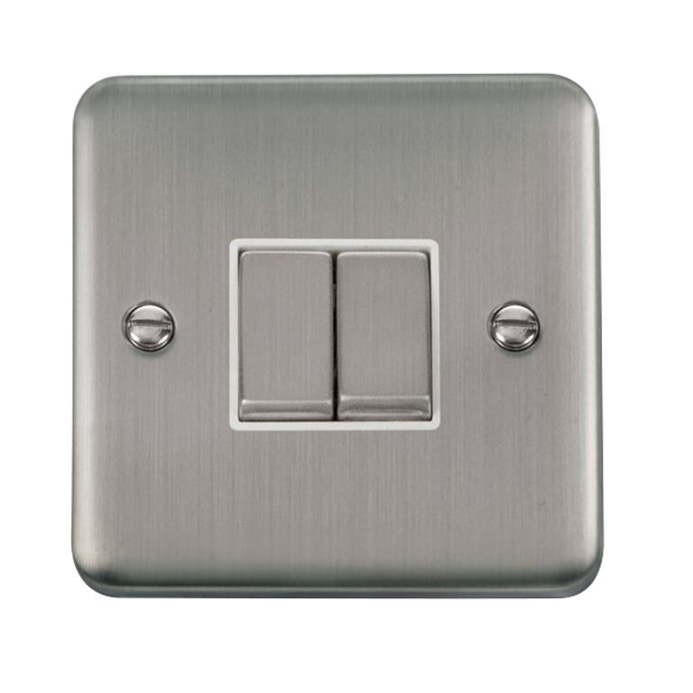 Click Deco Plus Stainless Steel 2G 2W Double Light Switch White Insert