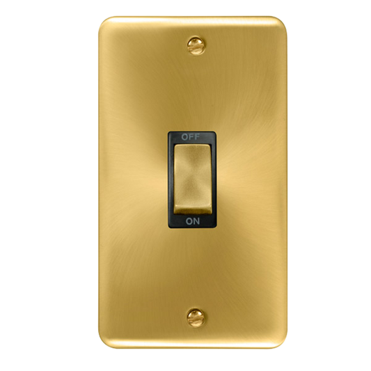 Click Deco Plus Satin Brass 2G 45A DP Vertical Switch Black Insert