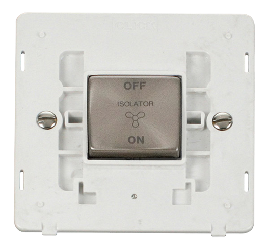 Click Definity Screwless Brushed Stainless 1G Fan Isolator Switch White Insert