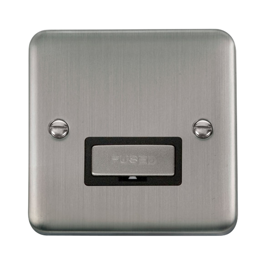 Click Deco Plus Stainless Steel 1G 13A Unswitched Fused Connection Unit Black Insert